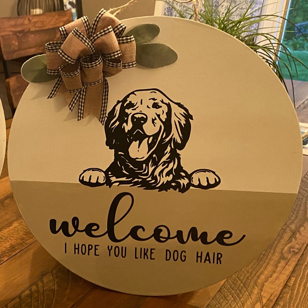 For sale is a dog welcome door sign wreath